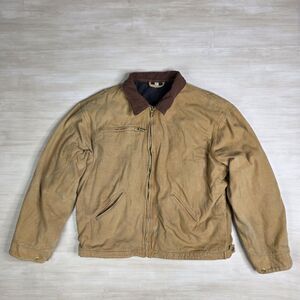 Vintage JB Hunt Canvas Blanket Zipper Lined Collar Detroit Work Jacket Brown XXL